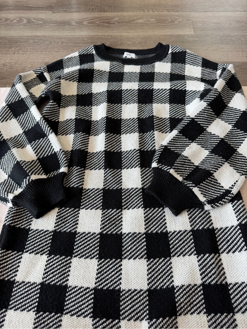 LPA Floyd Sweater Dress in Black and Ivory Check - Picture 2 of 3